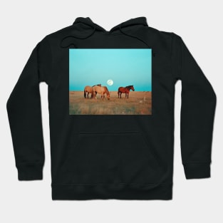 Horses Full Moon Western Landscape Hoodie